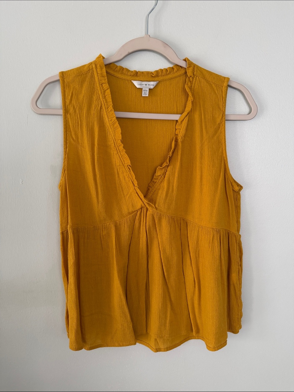 Lucky Brand Mustard Yellow V-Neck Ruffle Trim Peplum Camisole